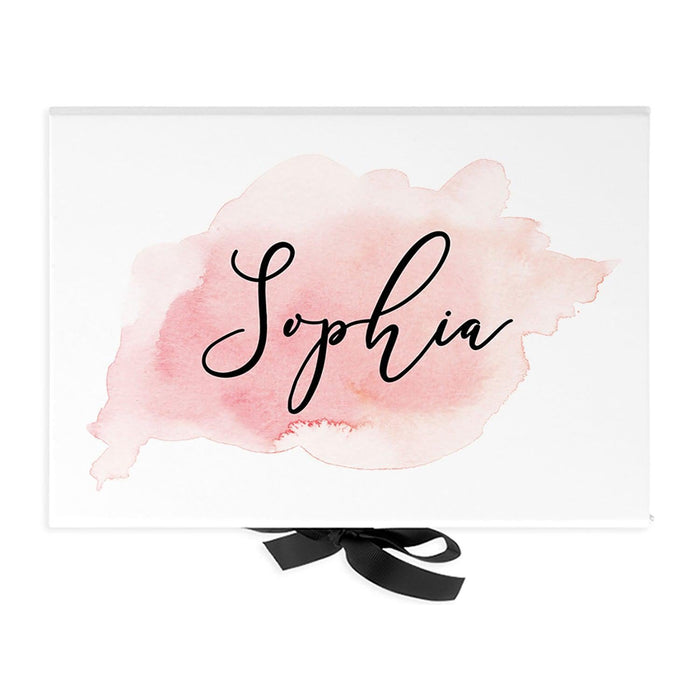 Custom Bridesmaid Proposal Box with Lids, White Gift Box with Ribbon - 24 Designs-Set of 1-Andaz Press-Watercolor Custom Name-