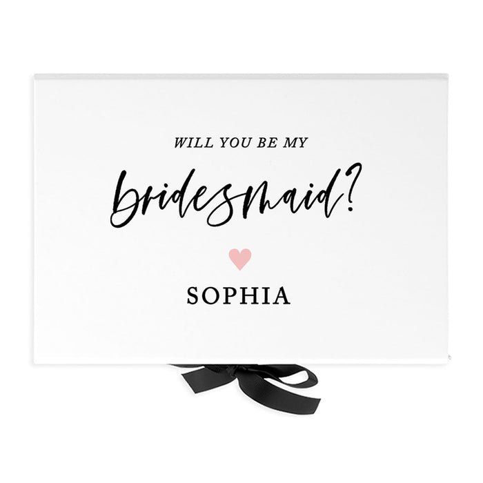 Custom Bridesmaid Proposal Box with Lids, White Gift Box with Ribbon - 24 Designs-Set of 1-Andaz Press-Will You Be My Bridesmaid?-