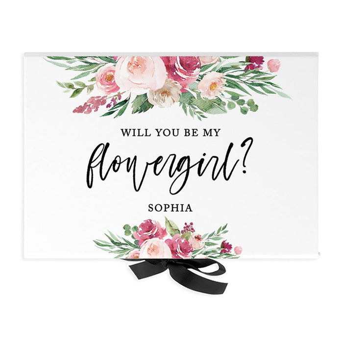 Custom Bridesmaid Proposal Box with Lids, White Gift Box with Ribbon - 24 Designs-Set of 1-Andaz Press-Will You Be My Flowergirl?-