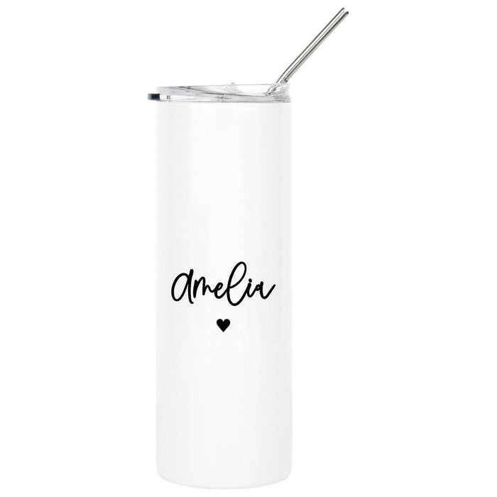 Custom Bridesmaids Skinny Tumbler Stainless Steel Insulated Tumbler For Bachelorette Party-Set of 1-Andaz Press-Custom Name Heart-