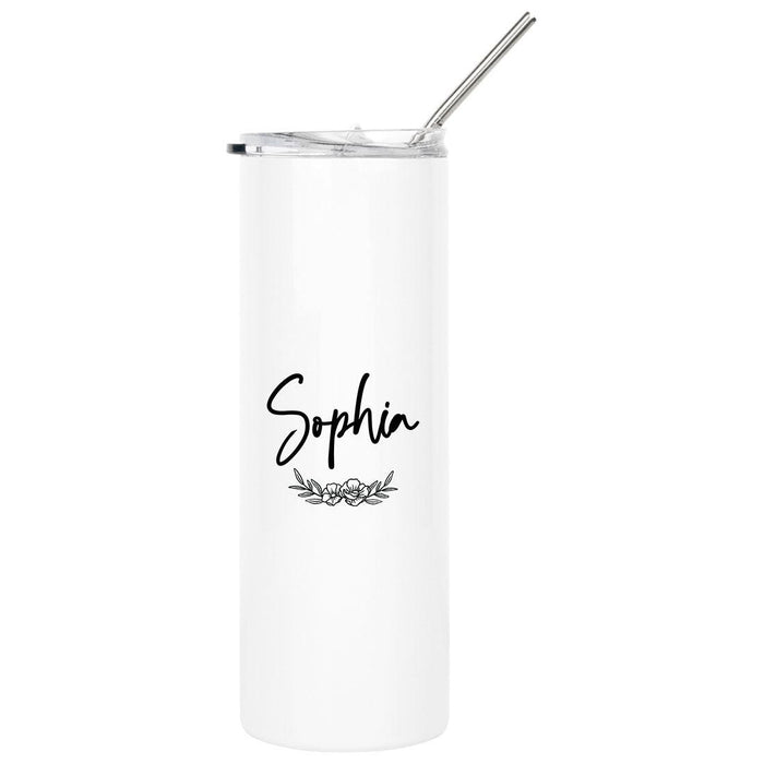 Custom Bridesmaids Skinny Tumbler Stainless Steel Insulated Tumbler For Bachelorette Party-Set of 1-Andaz Press-Floral Custom Name-