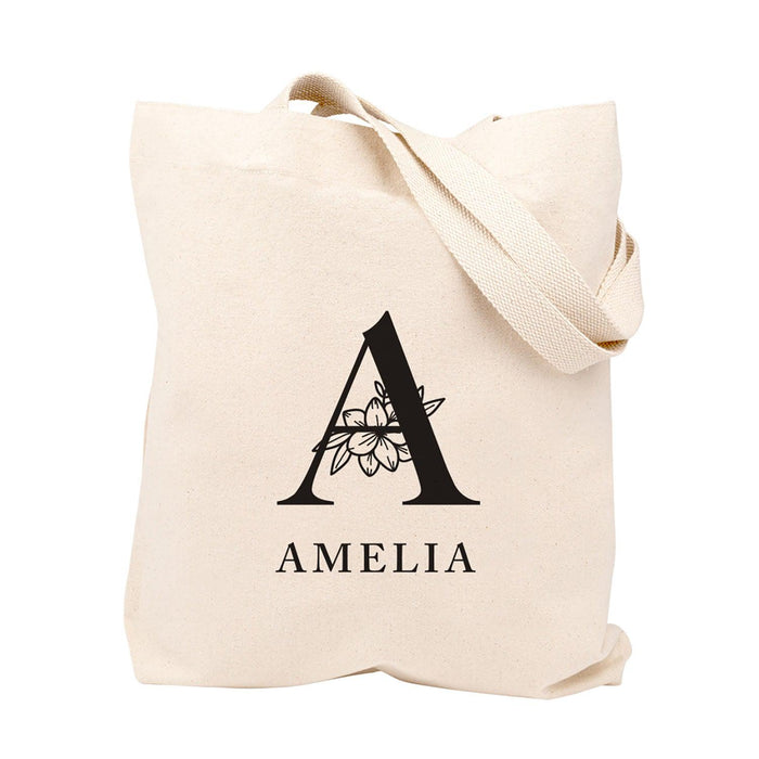 Custom Canvas Floral Tote Bags for Women - 23 Designs-Set of 1-Andaz Press-Classic Monogram-