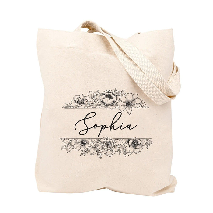 Custom Canvas Floral Tote Bags for Women - 23 Designs-Set of 1-Andaz Press-Classic Monogram-