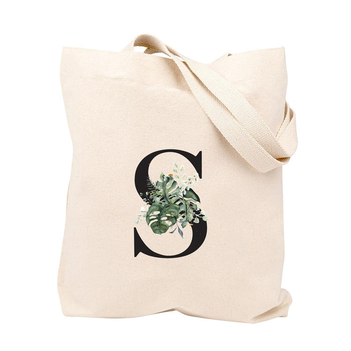 Custom Canvas Floral Tote Bags for Women - 23 Designs-Set of 1-Andaz Press-Monogram Monstera Leaf-