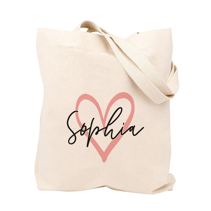 Custom Canvas Floral Tote Bags for Women - 23 Designs-Set of 1-Andaz Press-Pink Heart-