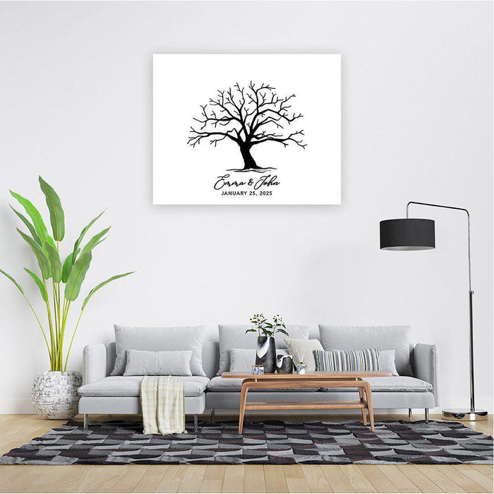 Custom Canvas Thumbprint Guestbook Signs-Set of 1-Andaz Press-Tree Thumbprint Rustic Grey-