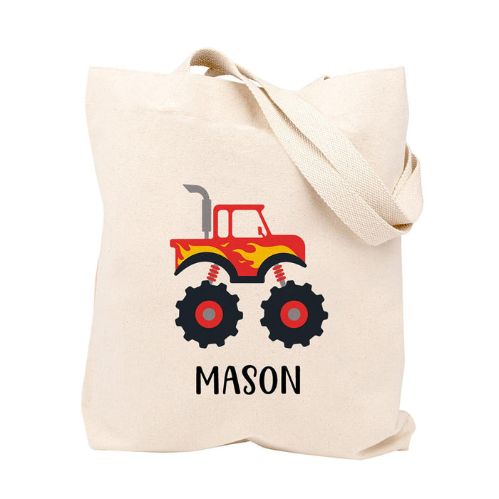 Custom Canvas Tote Bags for Kids - 12 Designs-Set of 1-Andaz Press-Monster Truck-