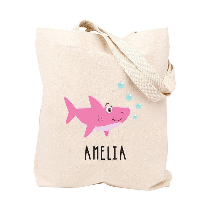 Custom Canvas Tote Bags for Kids - 12 Designs-Set of 1-Andaz Press-Pink Shark-