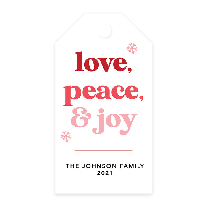Custom Classic Christmas Gift Tags with String Card Stock Paper, Christmas Craft Supplies Xmas Wrapping-Set of 20-Andaz Press-Love, Peace, & Joy-