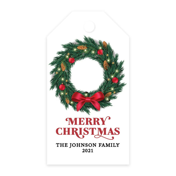 Custom Classic Christmas Gift Tags with String Card Stock Paper, Christmas Craft Supplies Xmas Wrapping-Set of 20-Andaz Press-Pine Christmas Wreath-