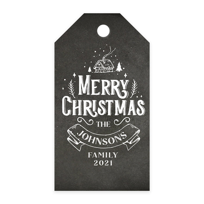 Custom Classic Christmas Gift Tags with String Card Stock Paper, Christmas Craft Supplies Xmas Wrapping-Set of 20-Andaz Press-Rustic Vintage Chalkboard-