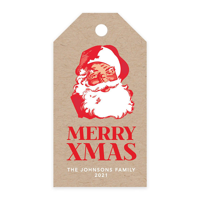 Custom Classic Christmas Gift Tags with String Card Stock Paper, Christmas Craft Supplies Xmas Wrapping-Set of 20-Andaz Press-Vintage Santa Merry XMas-