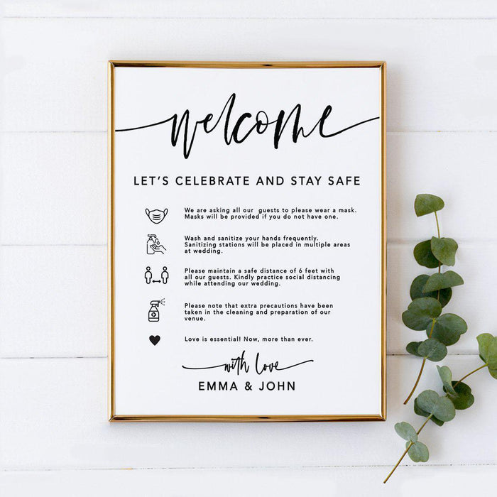 Custom Distance Wedding Party Signs, Spread Love, Formal Black and White Design Table Sign-Set of 1-Andaz Press-Celebrate-