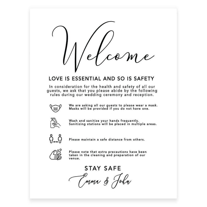 Custom Distance Wedding Party Signs, Spread Love, Formal Black and White Design Table Sign-Set of 1-Andaz Press-Love Is Essential-