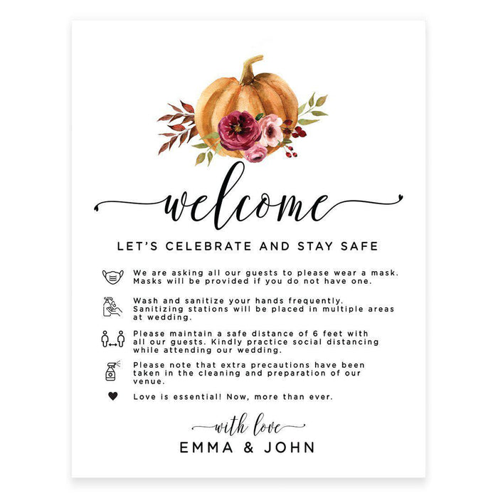 Custom Distance Wedding Party Signs, Spread Love, Formal Black and White Design Table Sign-Set of 1-Andaz Press-Safe Autumn-