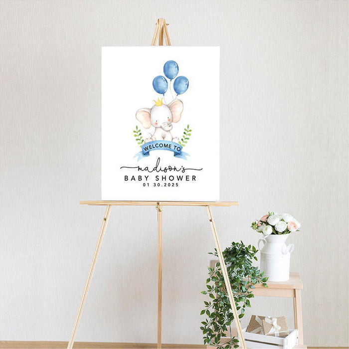 Custom Elephant Baby Shower Canvas Wedding Welcome Signs-Set of 1-Andaz Press-Blue Baby Elephant-
