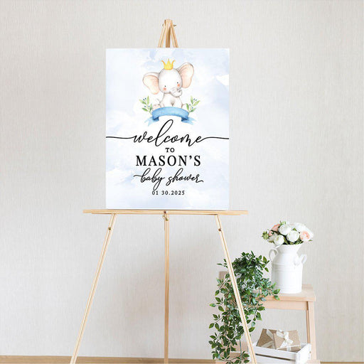 Custom Elephant Baby Shower Canvas Wedding Welcome Signs-Set of 1-Andaz Press-Blue Baby Elephant-