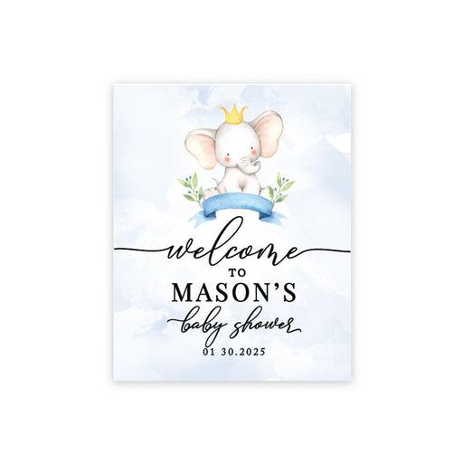 Custom Elephant Baby Shower Canvas Wedding Welcome Signs-Set of 1-Andaz Press-Blue Baby Elephant-