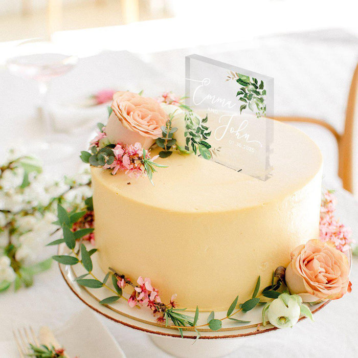 Custom Eucalyptus Greenery Square Acrylic Cake Topper Collection-Set of 1-Andaz Press-Greenery Eucalyptus-