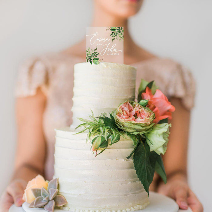 Custom Eucalyptus Greenery Square Acrylic Cake Topper Collection-Set of 1-Andaz Press-Greenery Eucalyptus-