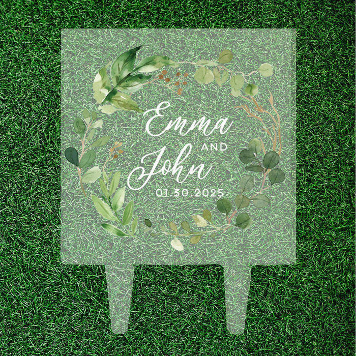 Custom Eucalyptus Greenery Square Acrylic Cake Topper Collection-Set of 1-Andaz Press-Eucalyptus Wreath-