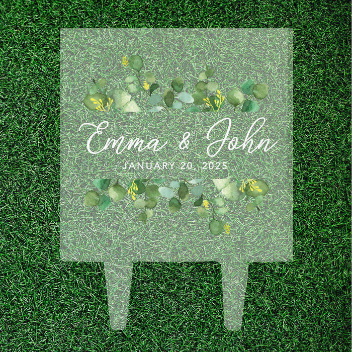 Custom Eucalyptus Greenery Square Acrylic Cake Topper Collection-Set of 1-Andaz Press-Silver Dollar Eucalyptus Greenery-