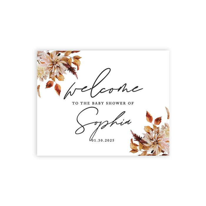 Custom Fall Baby Shower Canvas Welcome Signs-Set of 1-Andaz Press-Boho Burgundy Blush Florals-
