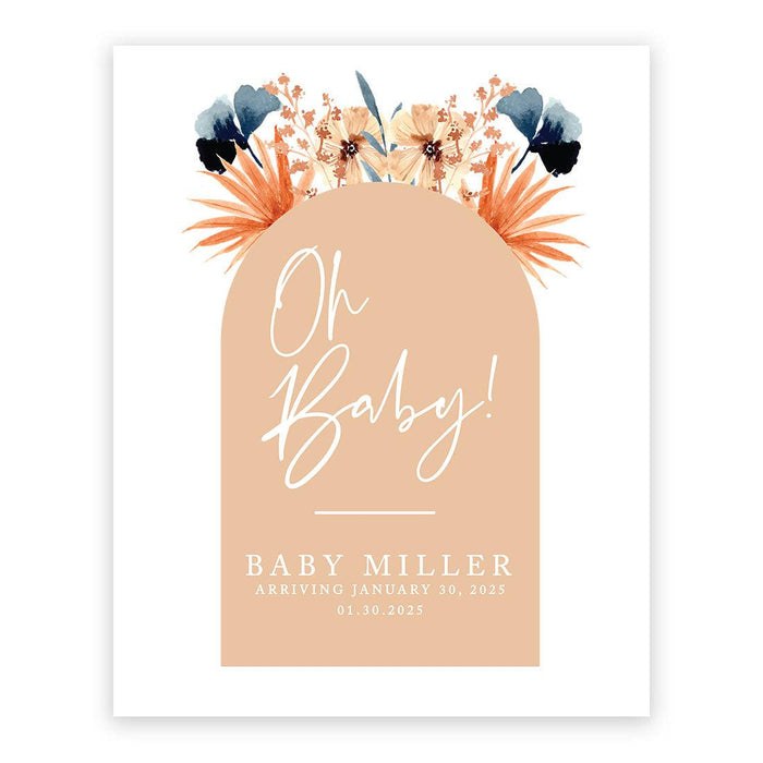 Custom Fall Baby Shower Canvas Welcome Signs-Set of 1-Andaz Press-Boho Burgundy Blush Florals-