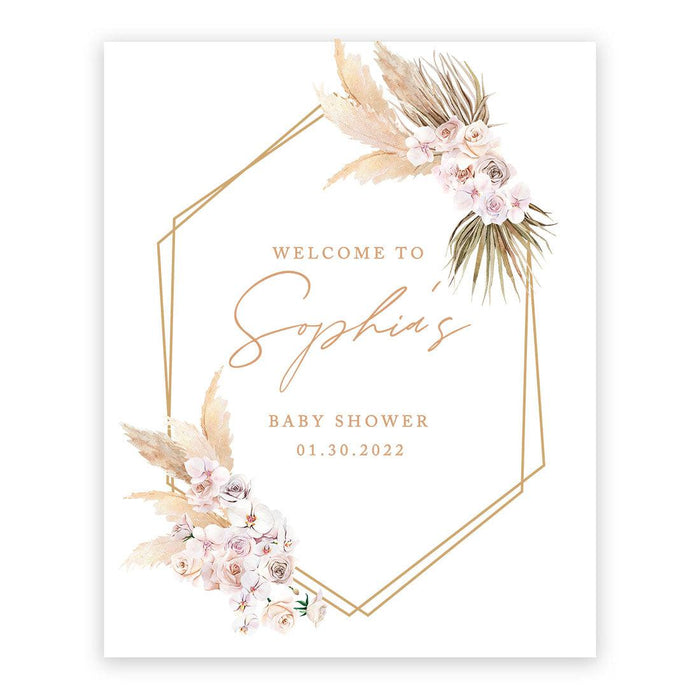Custom Fall Baby Shower Canvas Welcome Signs-Set of 1-Andaz Press-Boho Burgundy Blush Florals-