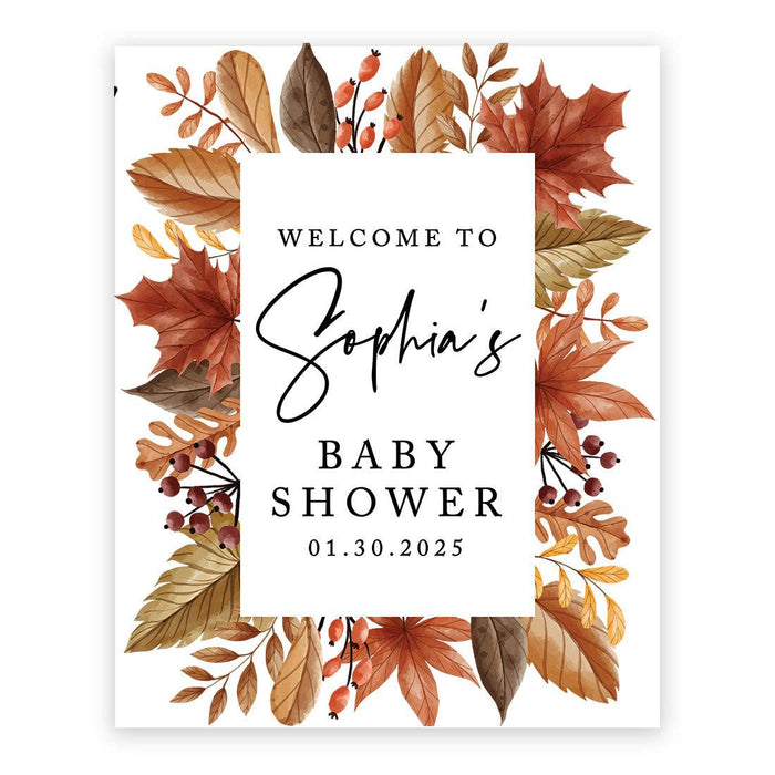 Custom Fall Baby Shower Canvas Welcome Signs-Set of 1-Andaz Press-Fall Leaves-