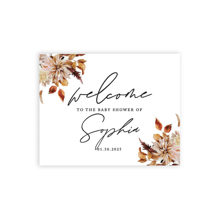 Custom Fall Baby Shower Canvas Welcome Signs-Set of 1-Andaz Press-Fall Leaves & Florals-