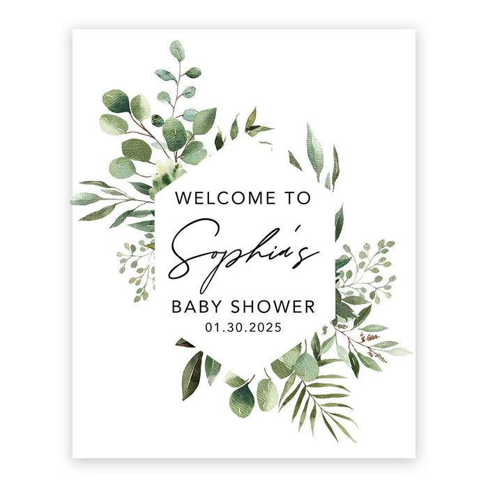 Custom Fall Baby Shower Canvas Welcome Signs-Set of 1-Andaz Press-Geometric Greenery-
