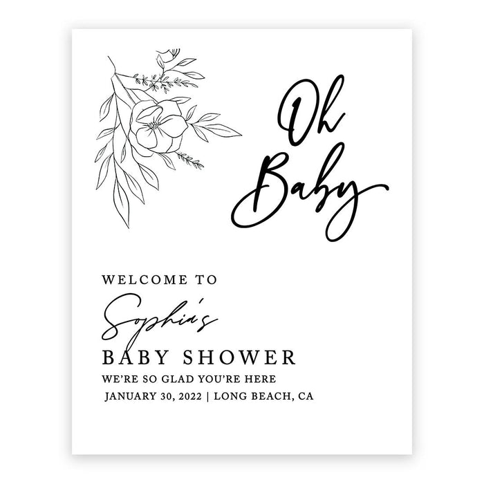 Custom Fall Baby Shower Canvas Welcome Signs-Set of 1-Andaz Press-Minimal Floral-