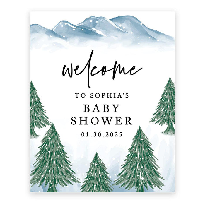 Custom Fall Baby Shower Canvas Welcome Signs-Set of 1-Andaz Press-Winter Woodland Forest-