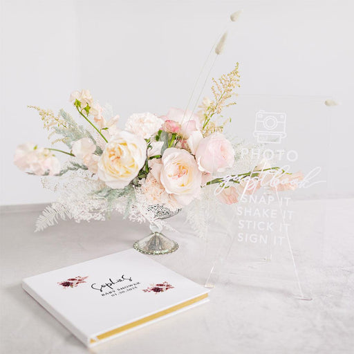 Custom Fall Baby Shower Guestbook with Gold Accents-Set of 1-Andaz Press-Boho Burgundy Blush Florals-