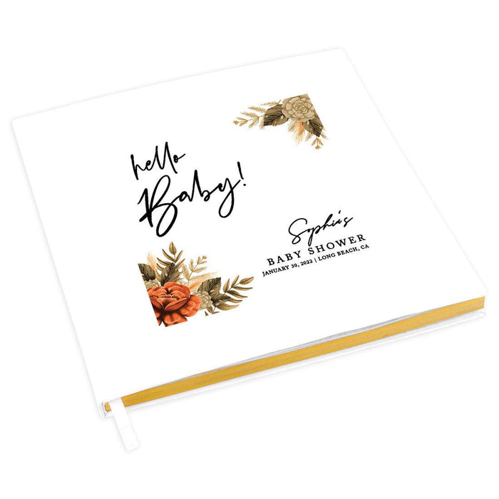 Custom Fall Baby Shower Guestbook with Gold Accents-Set of 1-Andaz Press-Fall Burnt Orange Florals-