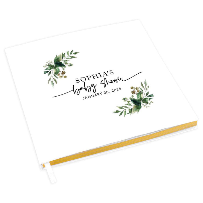 Custom Fall Baby Shower Guestbook with Gold Accents-Set of 1-Andaz Press-Fall Greenery-