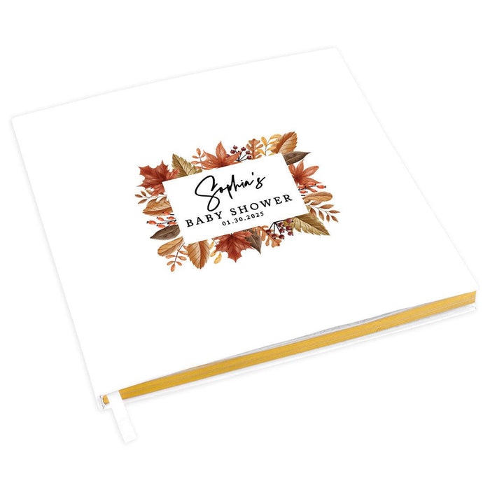 Custom Fall Baby Shower Guestbook with Gold Accents-Set of 1-Andaz Press-Fall Leaves-
