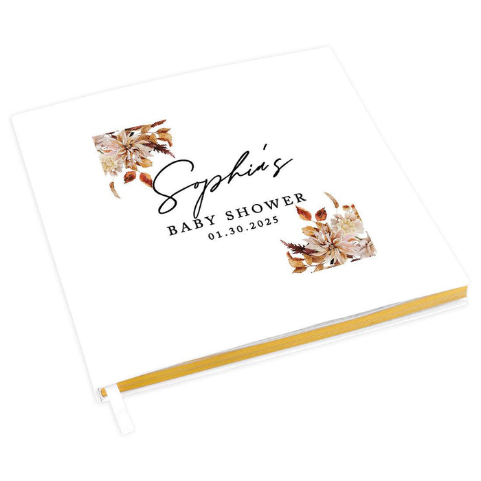 Custom Fall Baby Shower Guestbook with Gold Accents-Set of 1-Andaz Press-Fall Leaves & Florals-