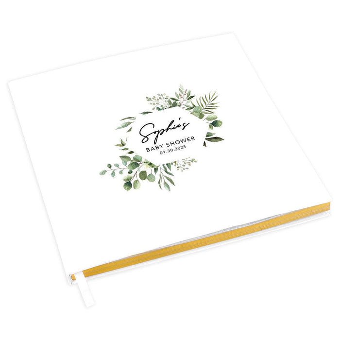 Custom Fall Baby Shower Guestbook with Gold Accents-Set of 1-Andaz Press-Geometric Greenery-