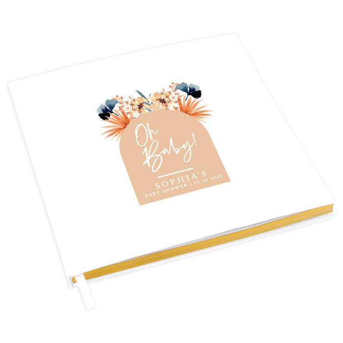 Custom Fall Baby Shower Guestbook with Gold Accents-Set of 1-Andaz Press-Neutral Boho Arch-