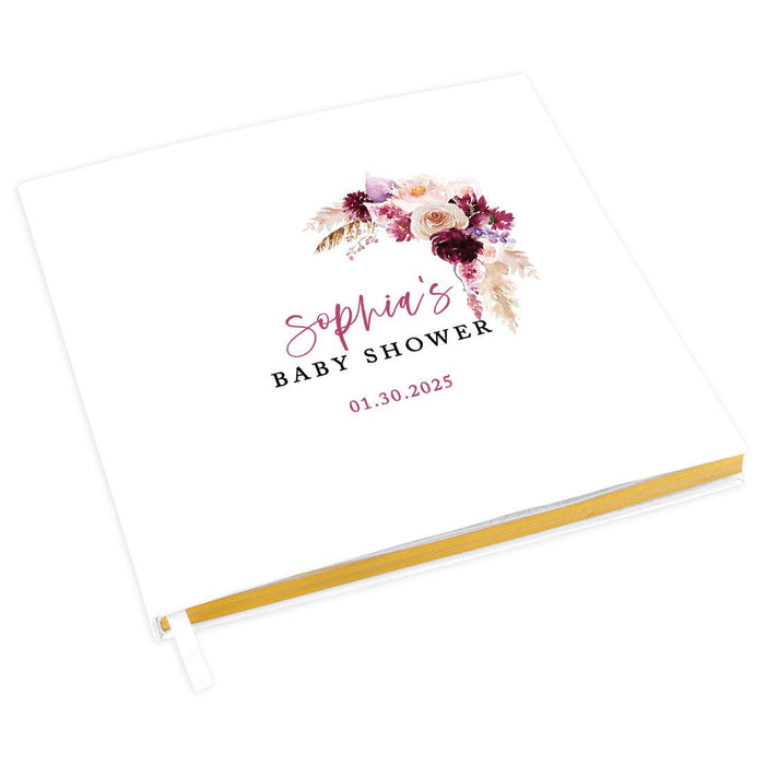 Custom Fall Baby Shower Guestbook with Gold Accents-Set of 1-Andaz Press-Watercolor Boho Florals-