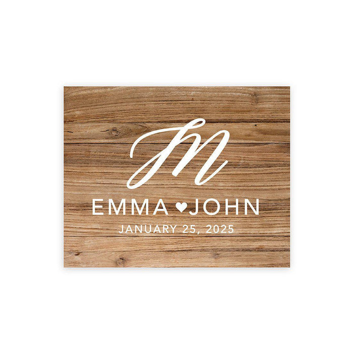 Custom Fall Canvas Wedding Guestbook Welcome Signs-Set of 1-Andaz Press-Rustic Wood Script Monogram-