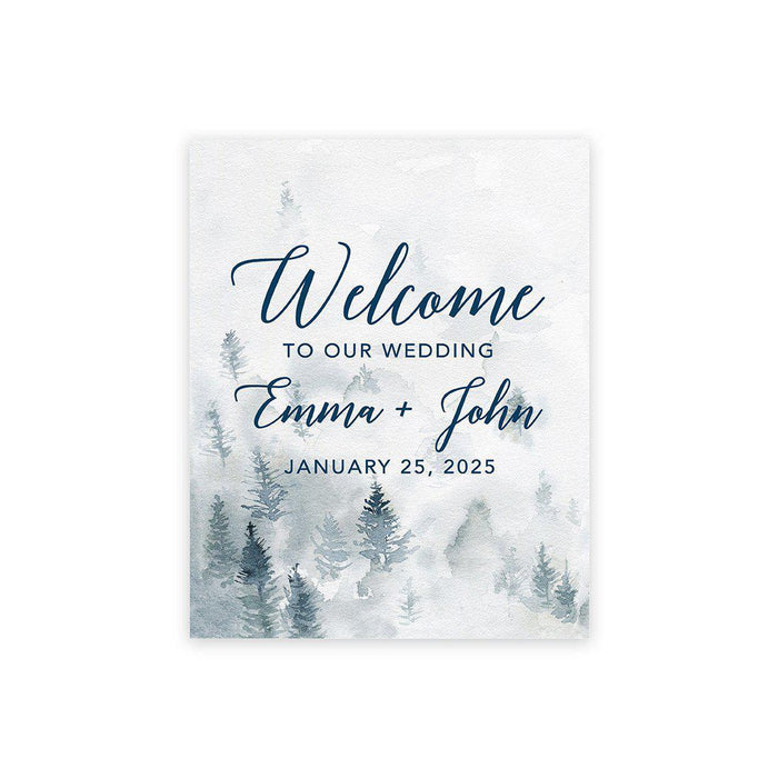 Custom Fall Canvas Wedding Guestbook Welcome Signs-Set of 1-Andaz Press-Winter White Watercolor Forest-