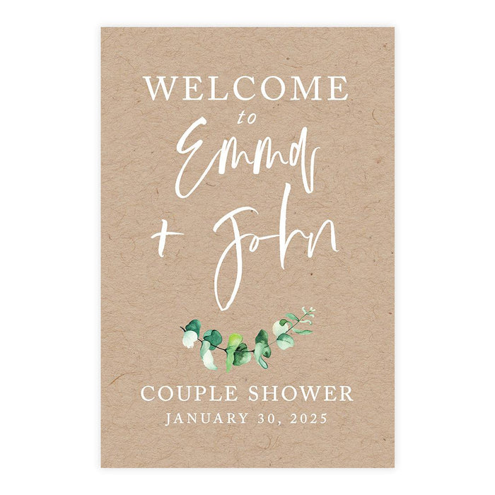 Custom Fall Kraft Paper Wedding Welcome Signs-Set of 1-Andaz Press-Eucalyptus-