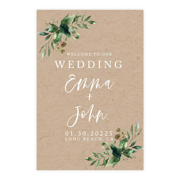 Custom Fall Kraft Paper Wedding Welcome Signs-Set of 1-Andaz Press-Greenery-