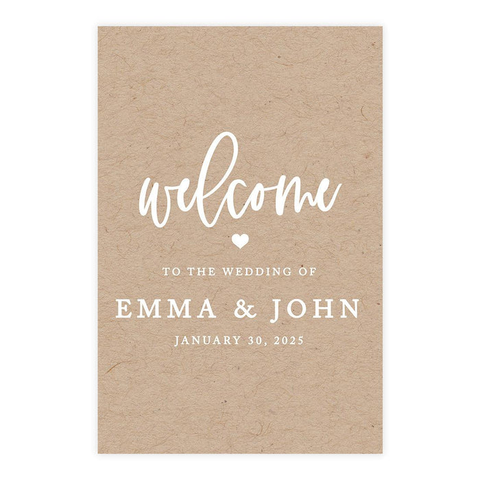 Custom Fall Kraft Paper Wedding Welcome Signs-Set of 1-Andaz Press-Heart Design-