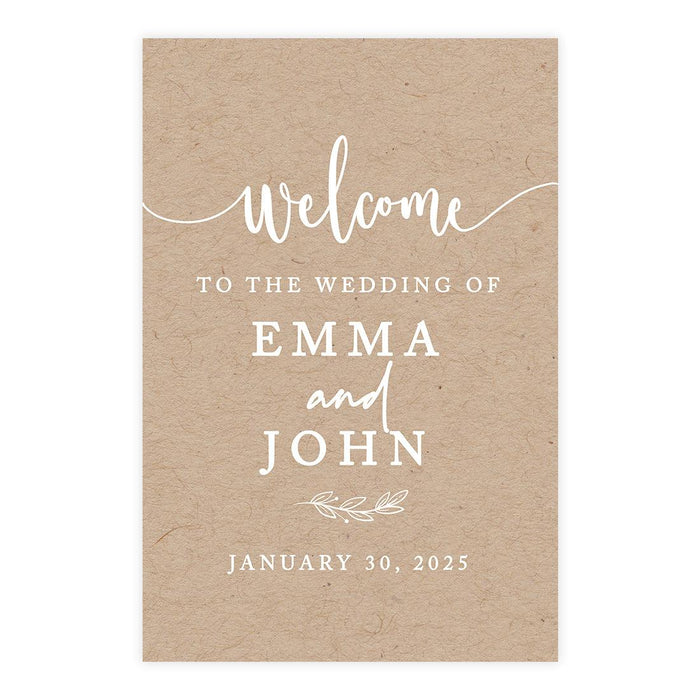 Custom Fall Kraft Paper Wedding Welcome Signs-Set of 1-Andaz Press-Minimal Branch-