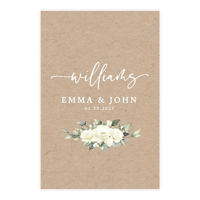 Custom Fall Kraft Paper Wedding Welcome Signs-Set of 1-Andaz Press-White Roses-
