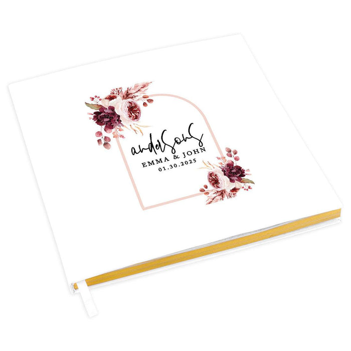 Custom Fall Wedding Guestbook with Gold Accents-Set of 1-Andaz Press-Boho Arch with Burgundy Blush Florals-